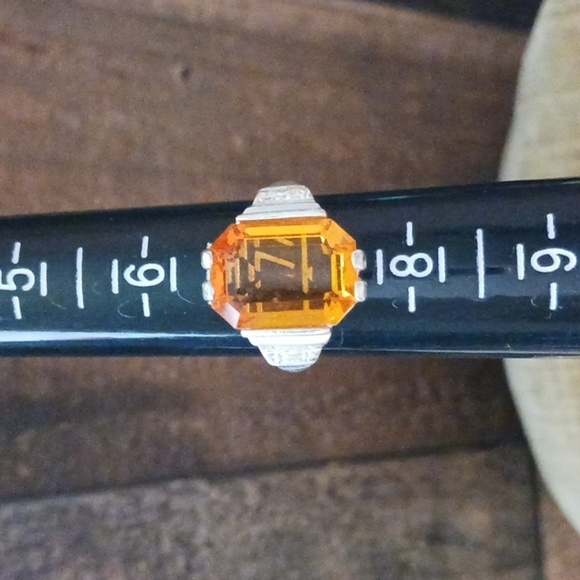 Synthetic Orange Stone Four Prong Set Silver Ring - Picture 8 of 11